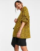Asos Design Crew Neck Sweater In Textured Stitch Pattern In Yellow