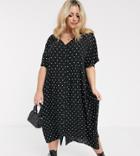 Asos Design Curve V Neck Button Through Midi Smock Dress In Spot-multi