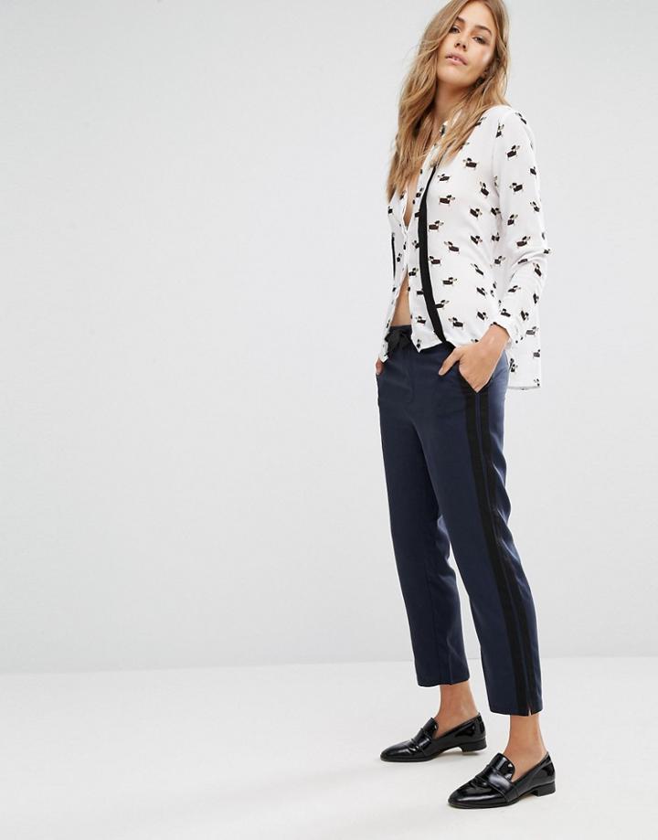 Mango Soft Pant With Side Stripe - Navy