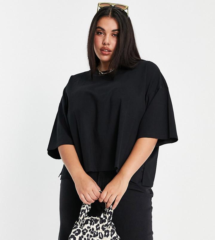 Asos Design Curve Super Oversized T-shirt With Side Split In Black