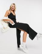 Jdy Strappy Woven Maxi Dress With Side Slit In Black