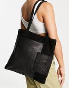 Urbancode Leather Suede Pocket Detail Tote In Black
