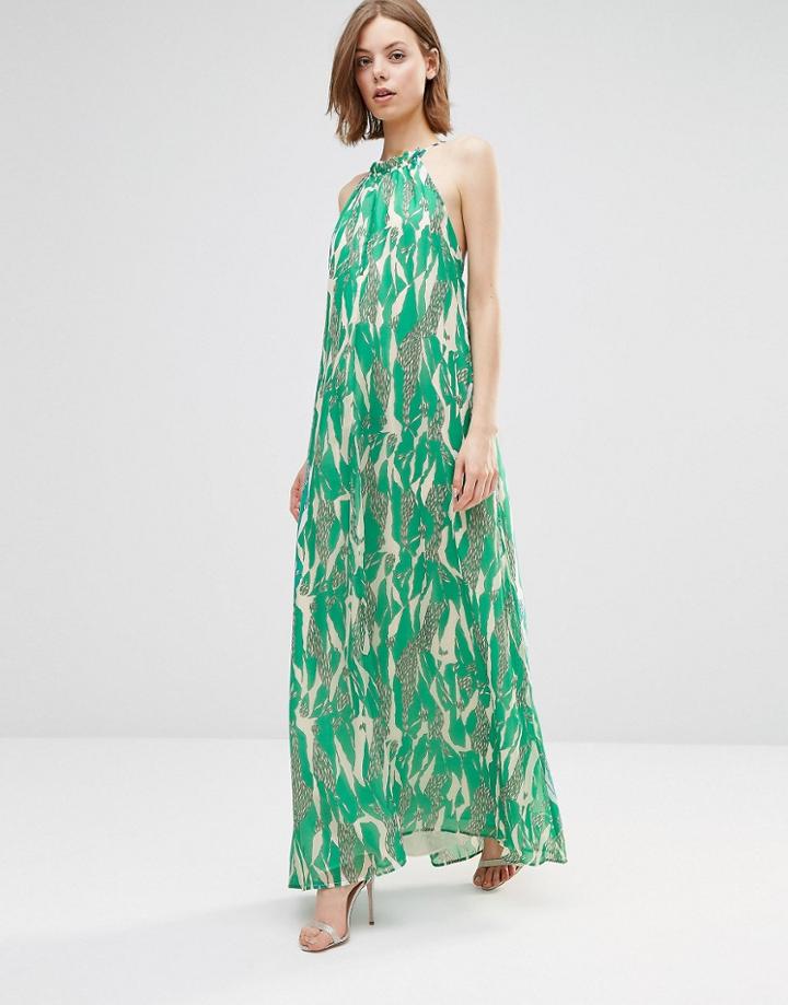 Adelyn Rae Crackle Print Halter Maxi Dress - Green