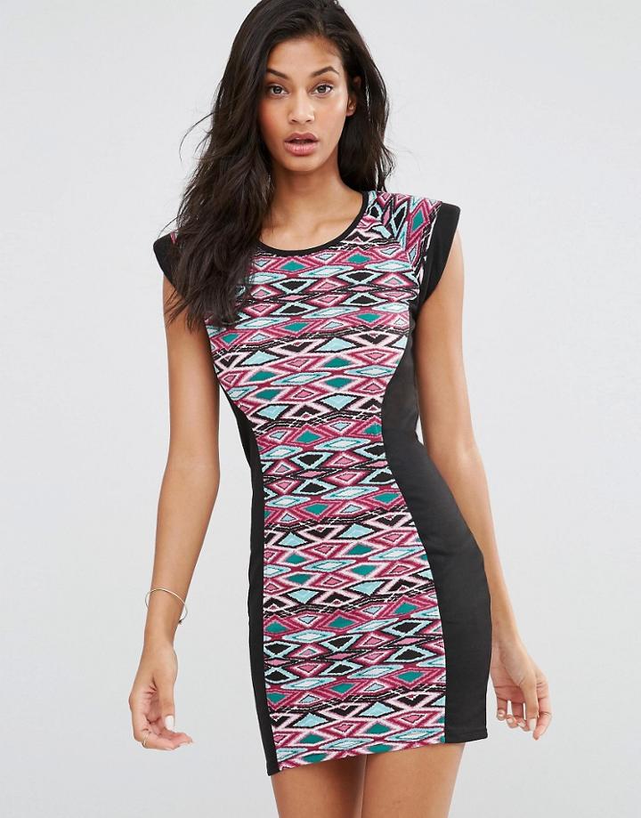 Pussycat London Dress With Geo Panel - Black