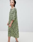Weekday Floral Bell Sleeve Midi Dress In Floral Print - Multi