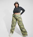Asos Design Curve Slouchy Knee Dart Utility Pant In Camo-green