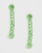 Asos Design Earrings In Floral Style Plastic Bead Strand In Green