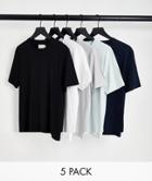 Topman 5 Pack Organic Classic T-shirt In White, Black, Gray, Light Blue And Navy-multi