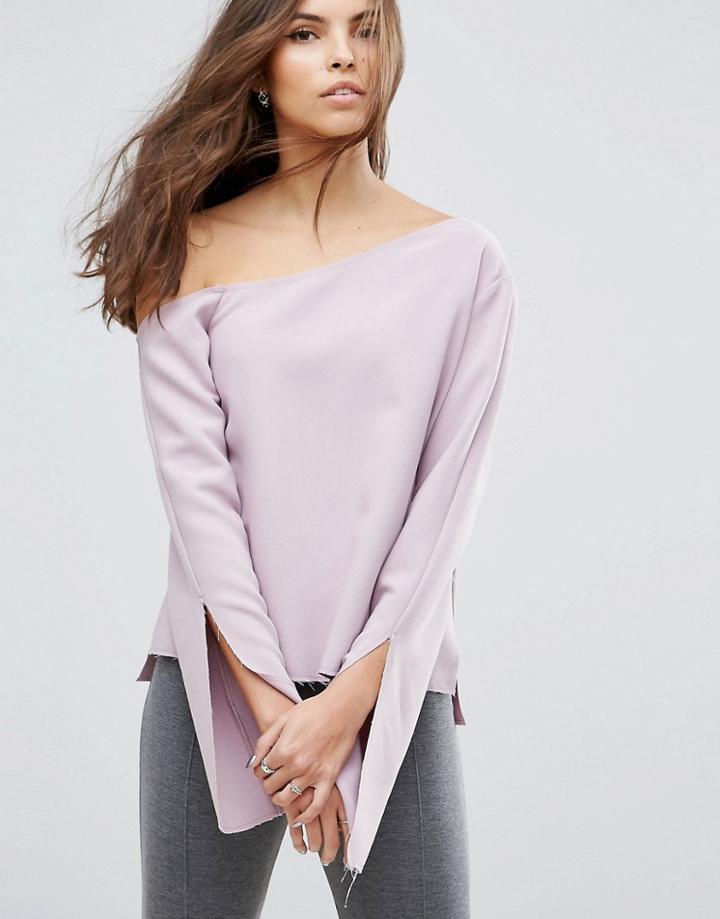 Asos Minimal Assymetric Top With Split Sleeve - Purple