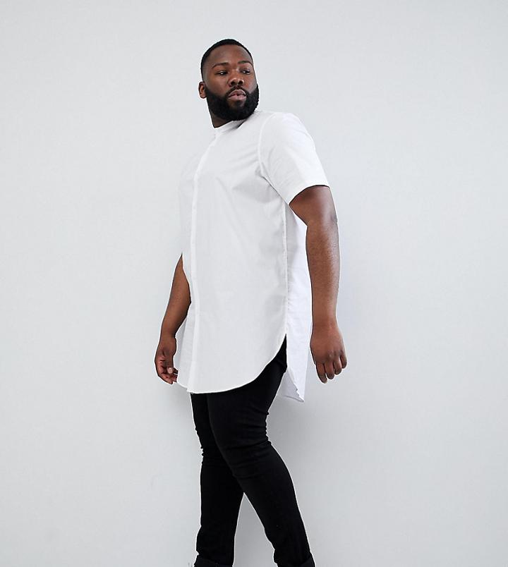 Asos Design Plus Regular Fit Super Longline Shirt In White With Grandad Collar - White