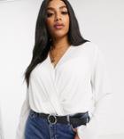 Asos Design Curve Long Sleeve V Neck Top With Twist And Drape Detail-no Color