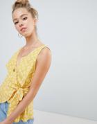 Asos Design Wrap Tie Cami In Yellow Floral Print - Multi