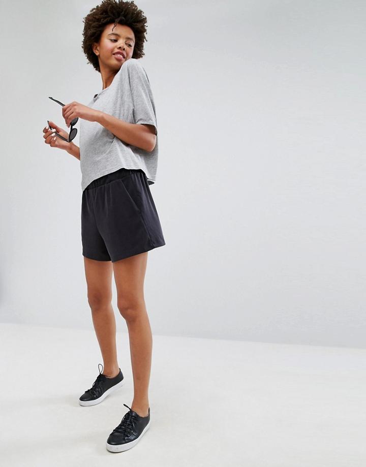 Monki Cupro Relaxed Shorts - Black