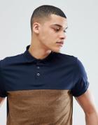 Asos Design Polo Shirt With Contrast Yoke And Roll Sleeve In Twisted Jersey - Blue