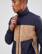 Asos Bomber Jacket With Borg In Navy - Navy