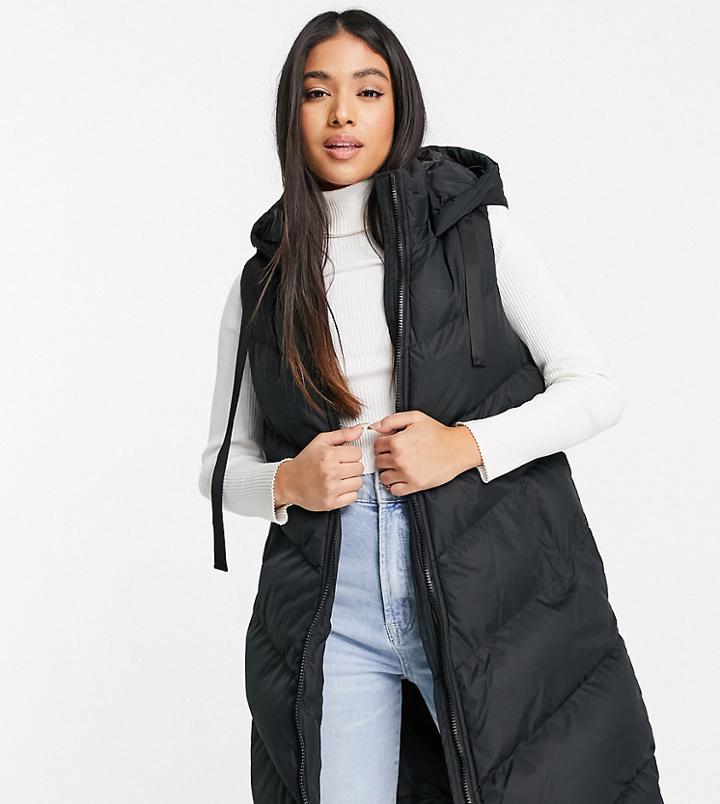 Threadbare Petite Vamp Longline Padded Vest With Hood In Black