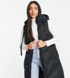 Threadbare Petite Vamp Longline Padded Vest With Hood In Black