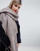 Asos Design Oversized Square Scarf In Tweed Check - Brown