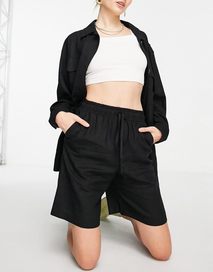 Topshop Linen Bermuda Shorts In Black