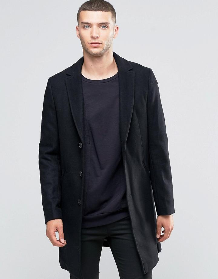 Sisley Classic Wool Mix Overcoat - Black