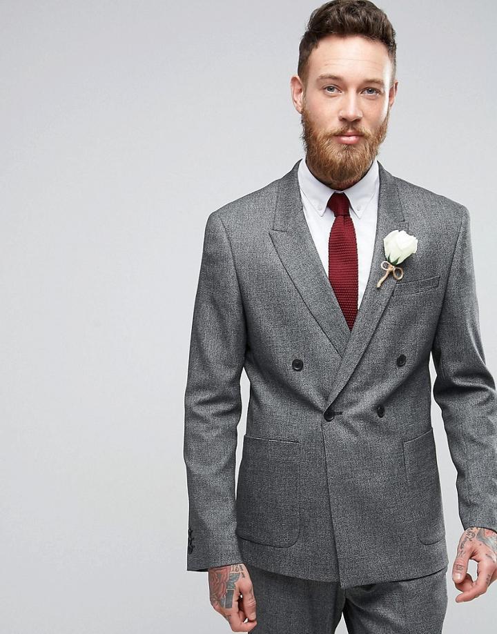 Asos Wedding Skinny Double Breasted Suit Jacket In Micro Texture - Multi