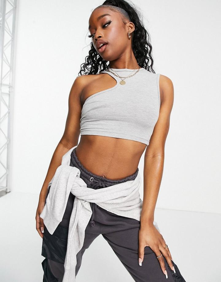 Public Desire Asymmetric Crop Top In Gray-grey