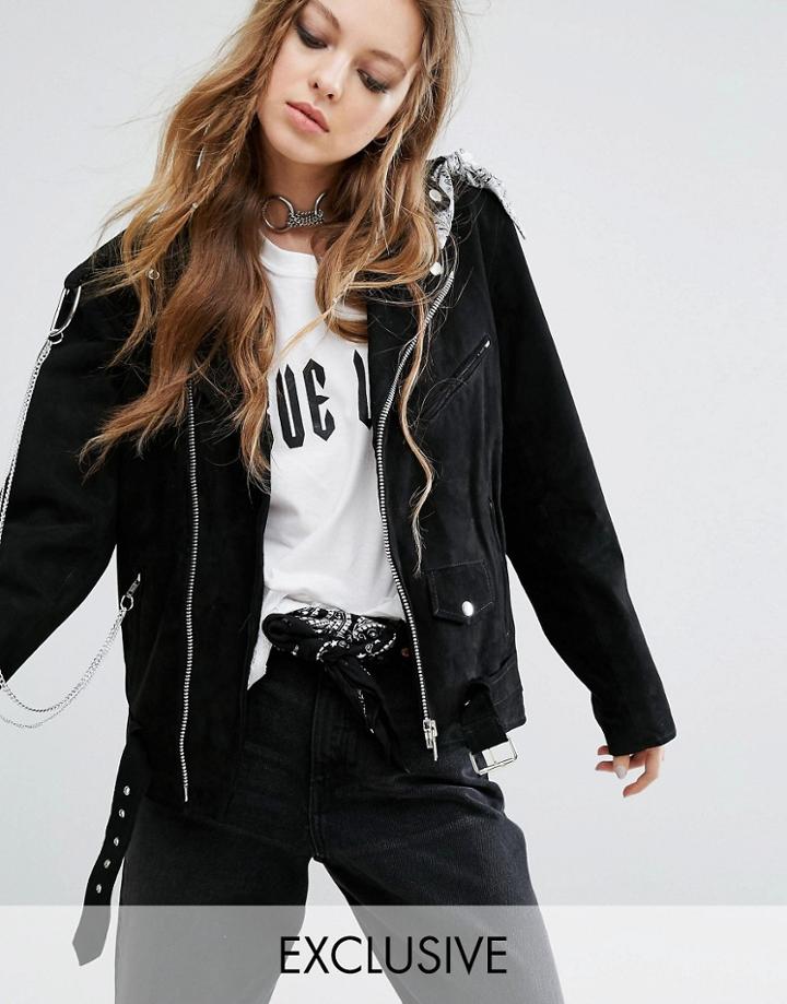 Milk It Vintage Suede Biker Jacket With Chain - Black