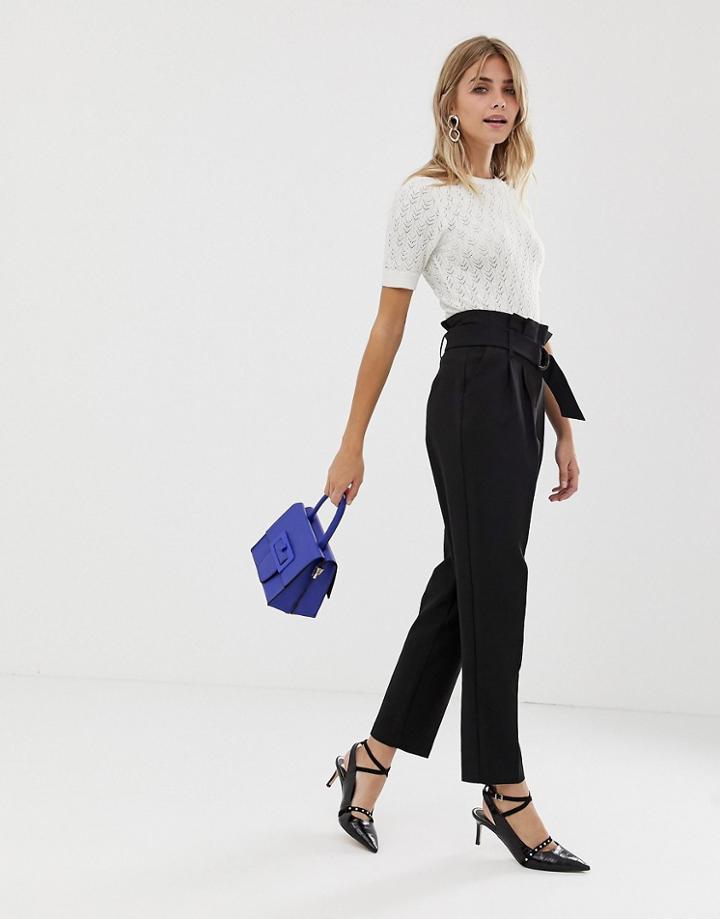 Miss Selfridge Pants With Paperbag Waist In Black - Black