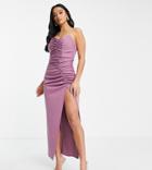 Asos Design Petite Ruched Sweetheart Neck Maxi Dress In Rose Pink-multi