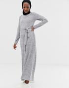 Asos Design Belted Maxi Dress In Gray Marl - Gray