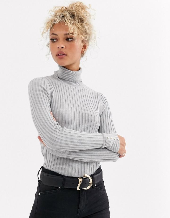 New Look Roll Neck Sweater In Light Gray