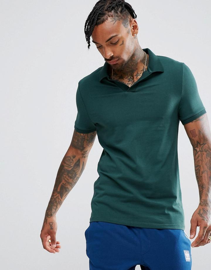 Asos Jersey Polo Shirt With Revere Collar In Muscle Fit - Green