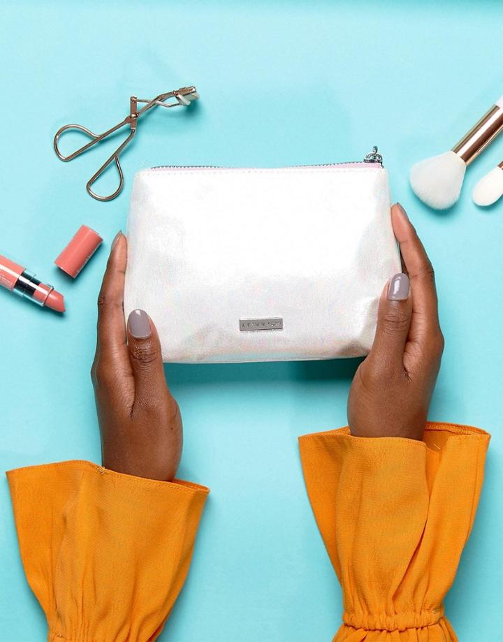Skinnydip Cracked Iridescent Zip Top Makeup Bag - Silver