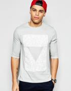 Asos Relaxed Longline 3/4 Sleeve T-shirt With Crack Print - Gray