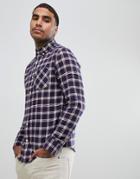 Original Penguin Buttondown Flannel Check Shirt Heritage Slim Fit Tonal Logo In Navy - Navy