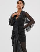Ax Paris Metallic Sheer Kimono Dress-black