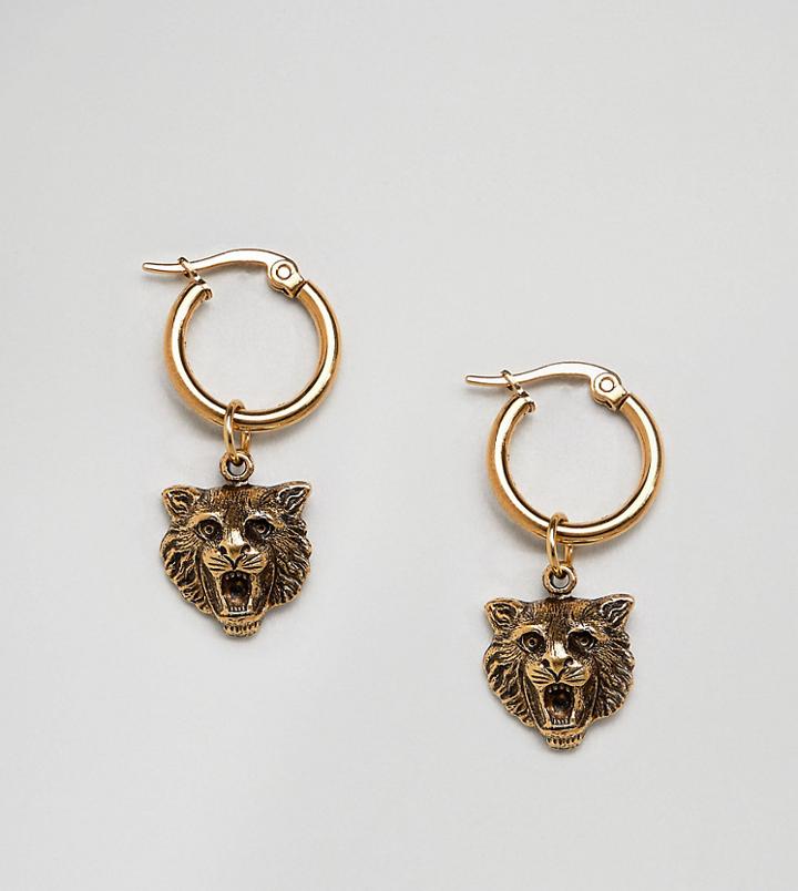 Regal Rose 18k Gold Plated Lion Head Hoop Earrings - Gold