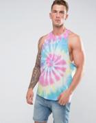 Asos Sleeveless T-shirt With Racer Back In Bright Spiral Tie-dye - Multi