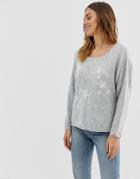 Naf Naf Galaxy Printed Knitted Sweater With Boxy Sleeves - Gray