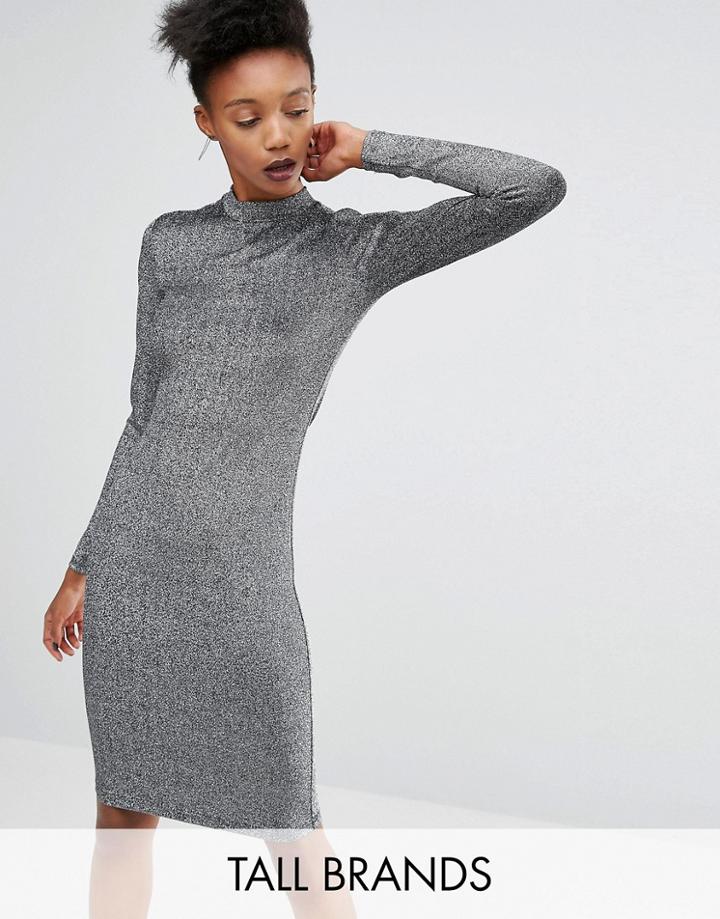 Y.a.s Tall Lisa Long Sleeve Bodycon Dress In All Over Metallic Fabric