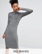 Y.a.s Tall Lisa Long Sleeve Bodycon Dress In All Over Metallic Fabric