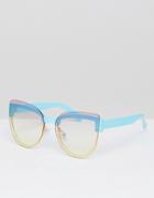 Jeepers Peepers Rimless Cat Eye Sunglasses In Blue - Blue