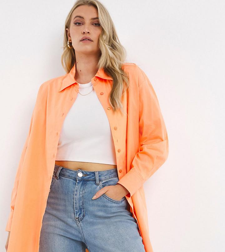Simply Be Oversized Button Through Shirt In Orange