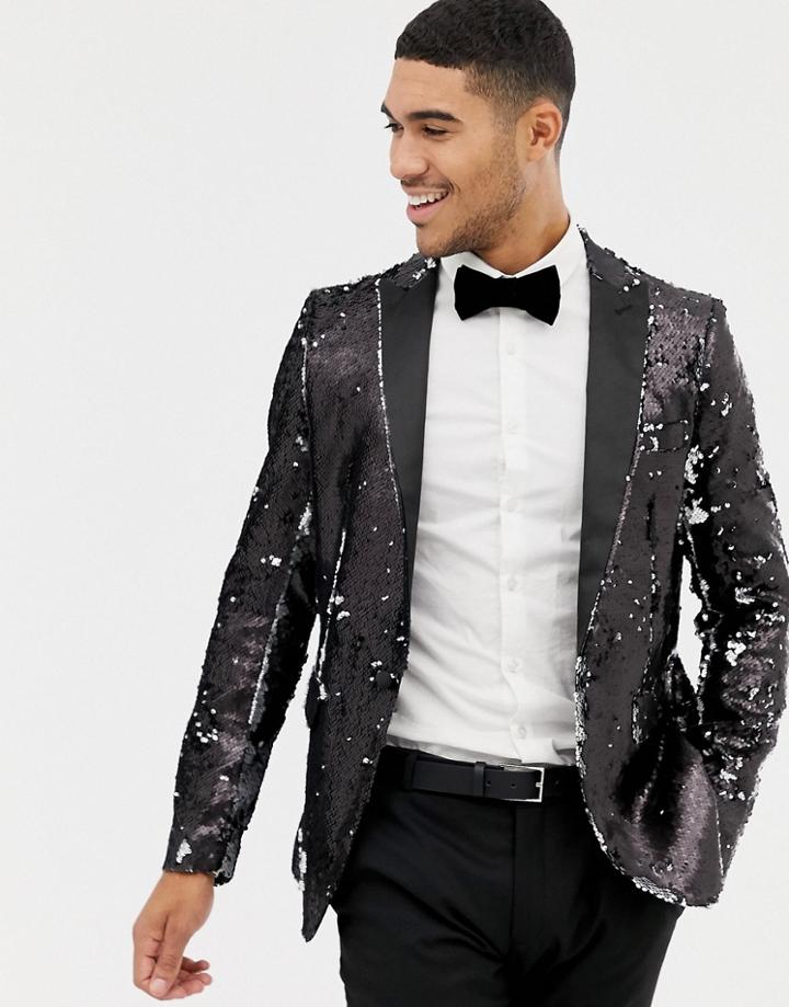 Devils Advocate Sequin Matt Blazer - Black