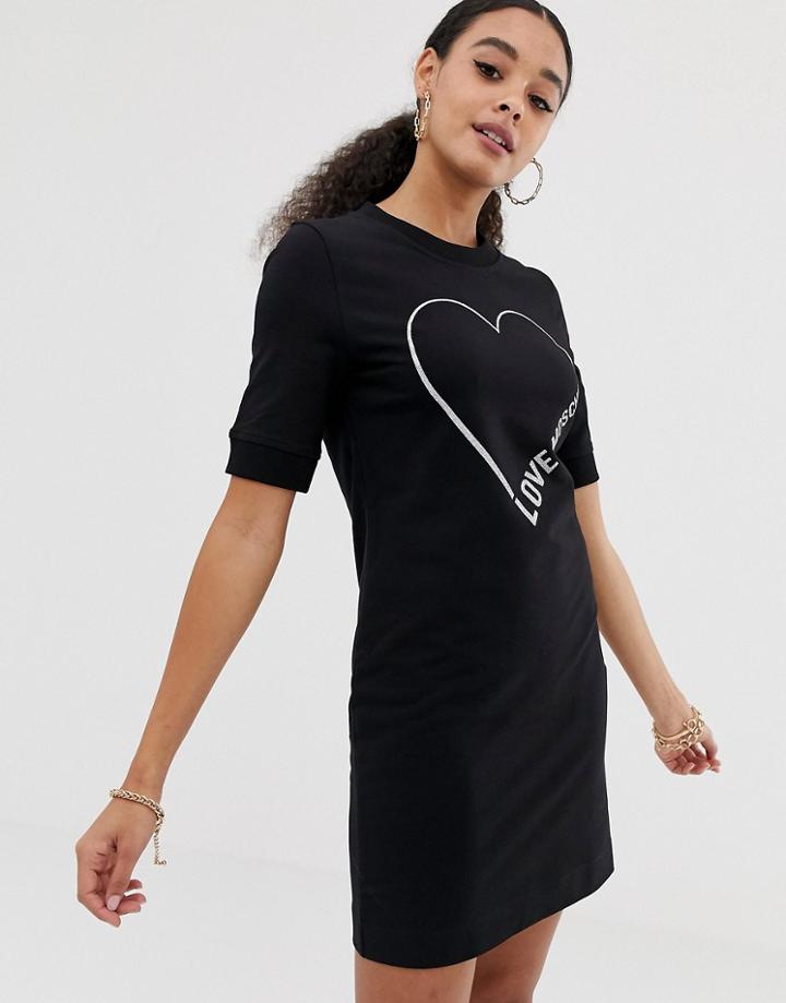 Love Moschino Glitter Stamp Fitted Dress - Black