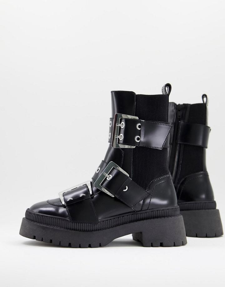 Asos Design Angela Premium Leather Biker Boots In Black