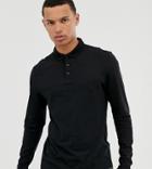 Asos Design Tall Organic Long Sleeve Jersey Polo In Black - Black