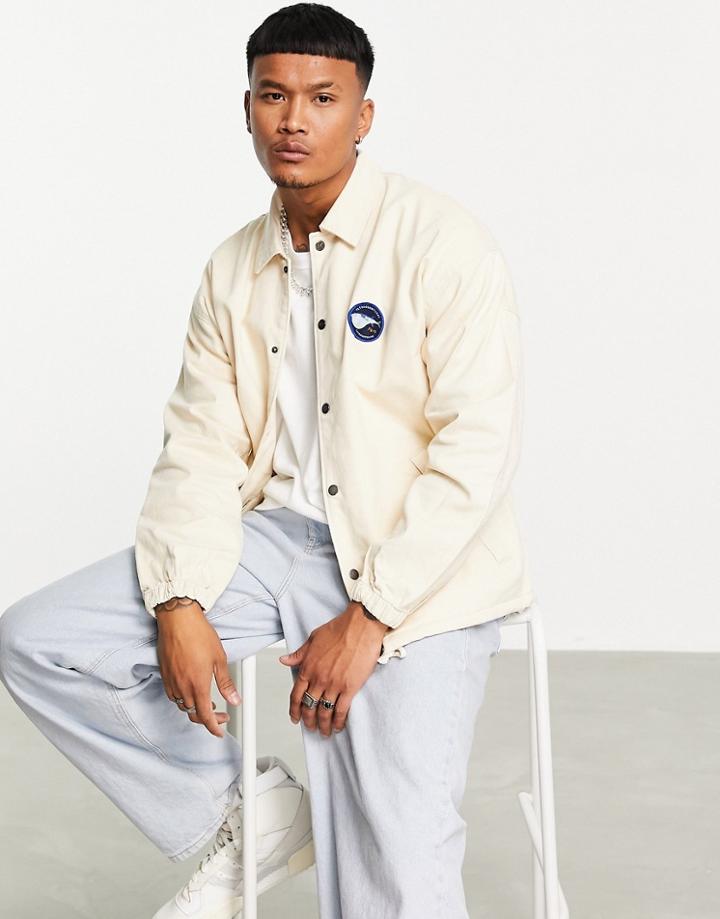 Pull & Bear Coach Jacket In Ecru-neutral