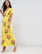 Asos Maxi Tea Dress With Open Back In Floral Print - Multi