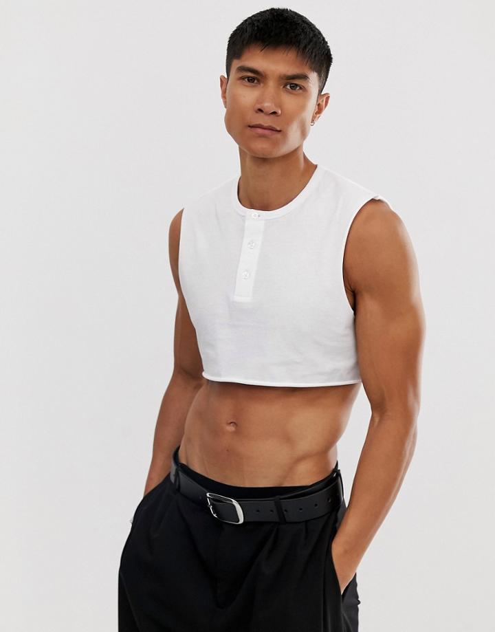 Asos Design Cropped Tank With Grandad Neck In White - White